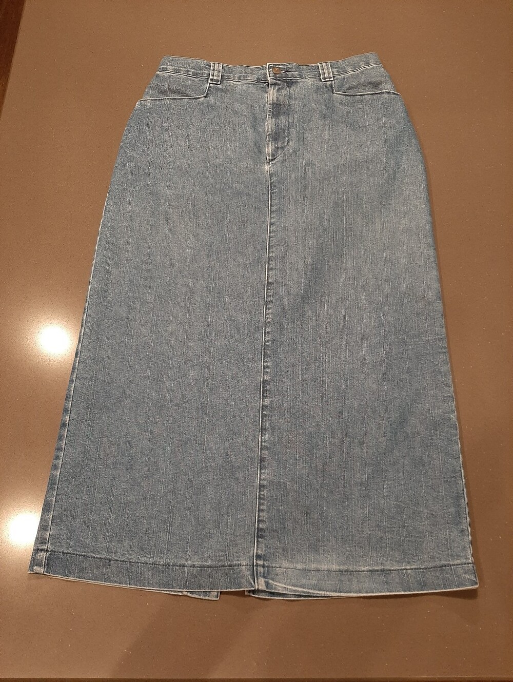 Vintage Lee Denim Maxi Skirt 12P Long Blue Jean Skirt Back Slit Classic